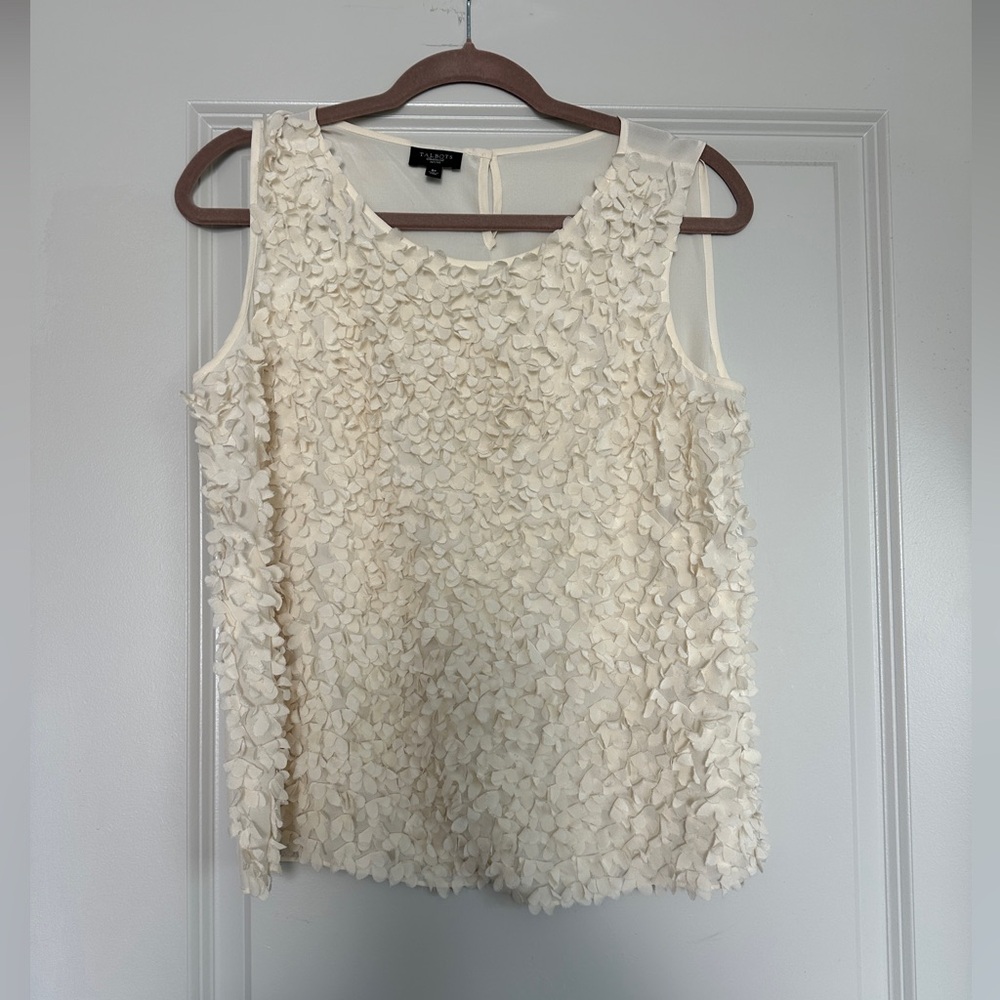 Talbots Cream Petal-Detail Sleeveless Silk top